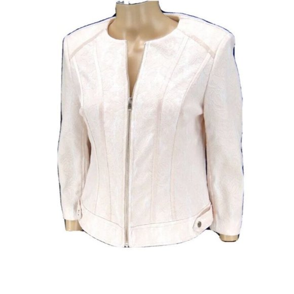 CACHE Zipper Jacket SIZE 6 Peach White Lace Satin Coat Jacket Blazer - Picture 1 of 7